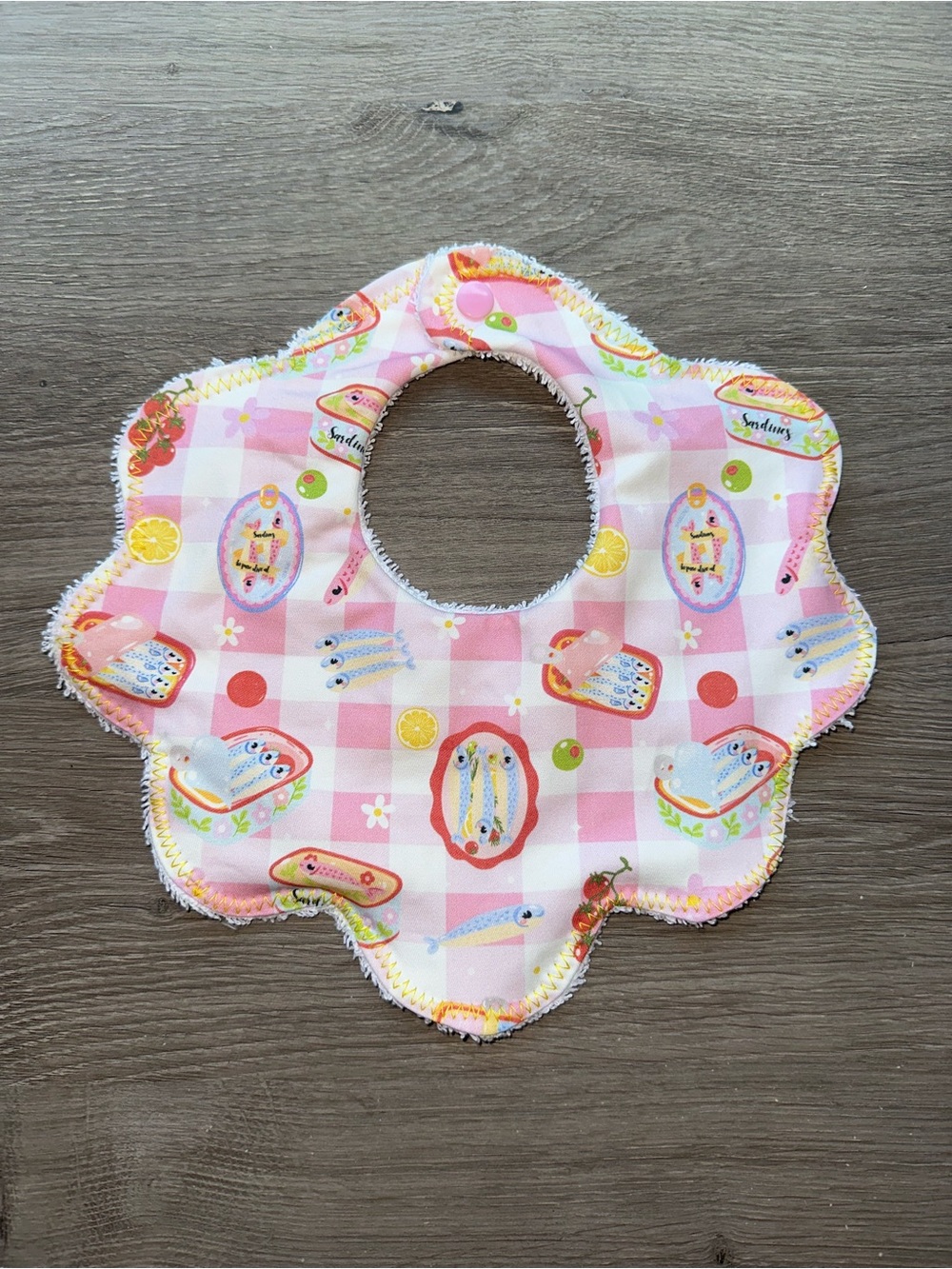 Pink Floral Check Scalloped Baby Bib